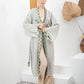 Su Yeşili Bohem Kadın Fil Desenli Doğal Kumaş Kimono Bornoz Kaftan