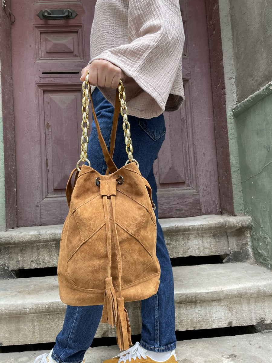 Doğal Süet Deri Omuz Çantası