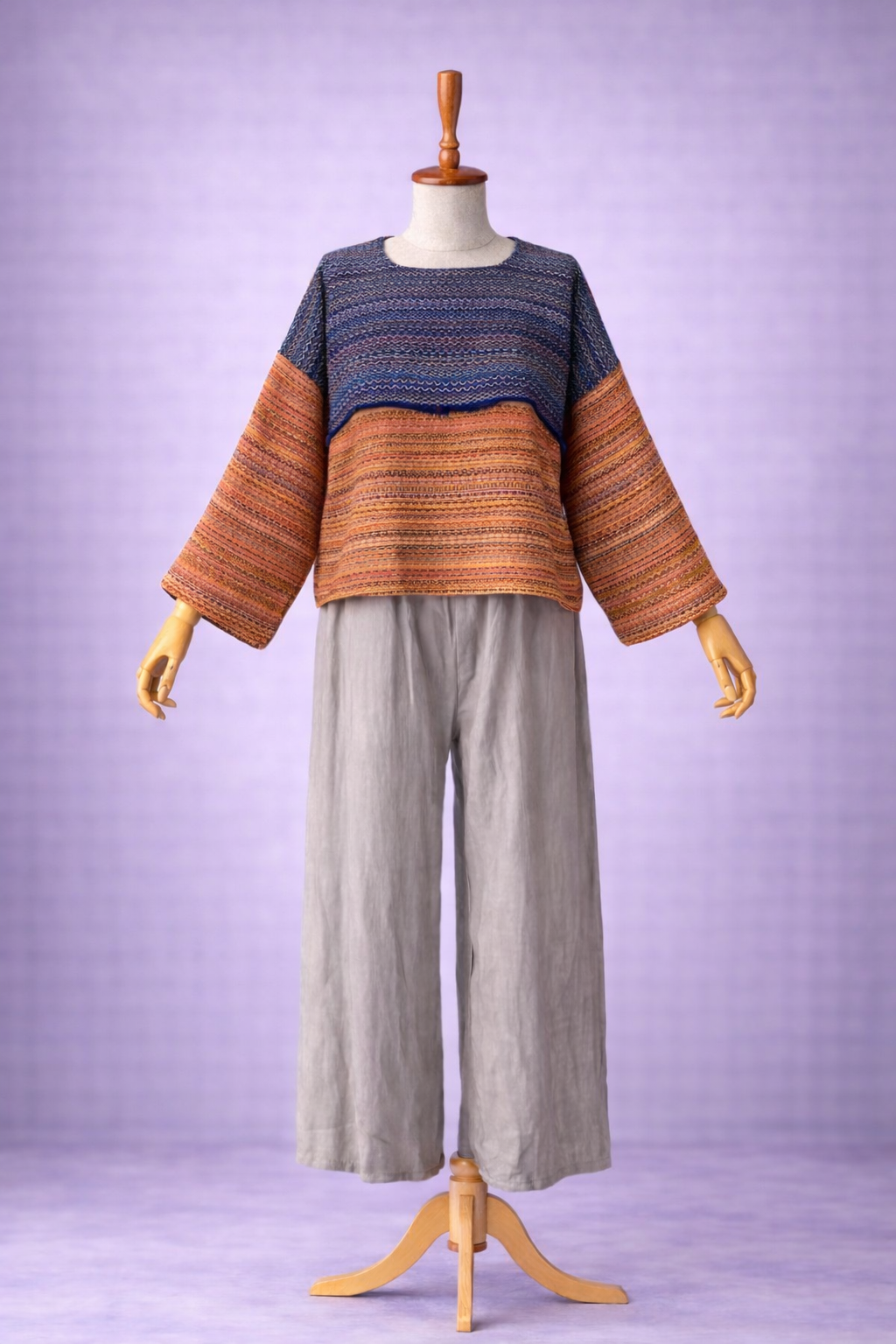 Turuncu Patchwork Dokuma Kadın Bluz – Tek Üretim, %100 Pamuk, Sürdürülebilir Tasarım