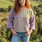 Elara Patchwork Dokuma Kadın Bluz – Lila & Mint | Sürdürülebilir %100 Pamuk