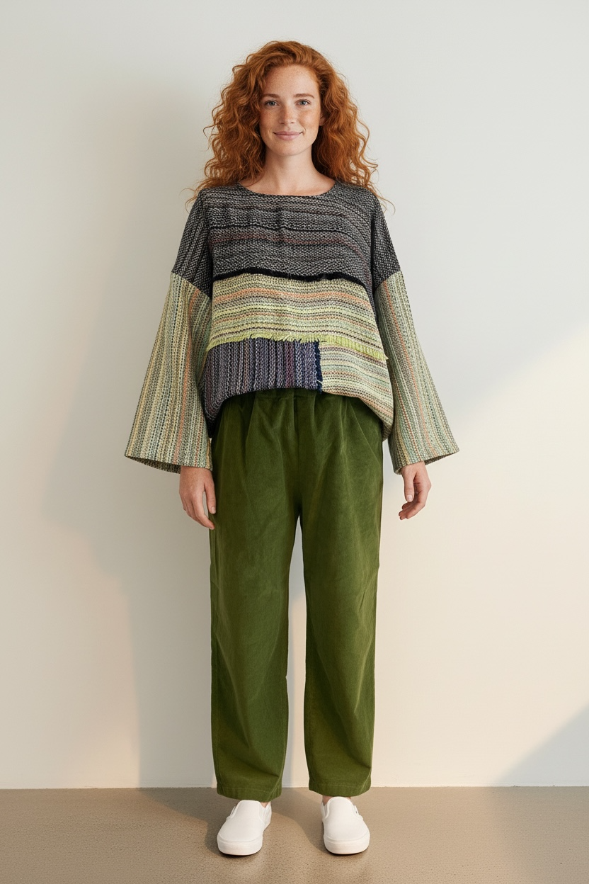 Patchwork Dokuma Kadın Bluz – Tek Üretim, %100 Pamuk, Sürdürülebilir Tasarım