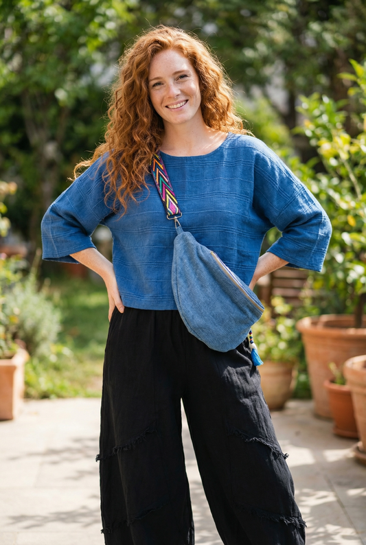 Lunara İndigo Dokuma Kadın Bluz