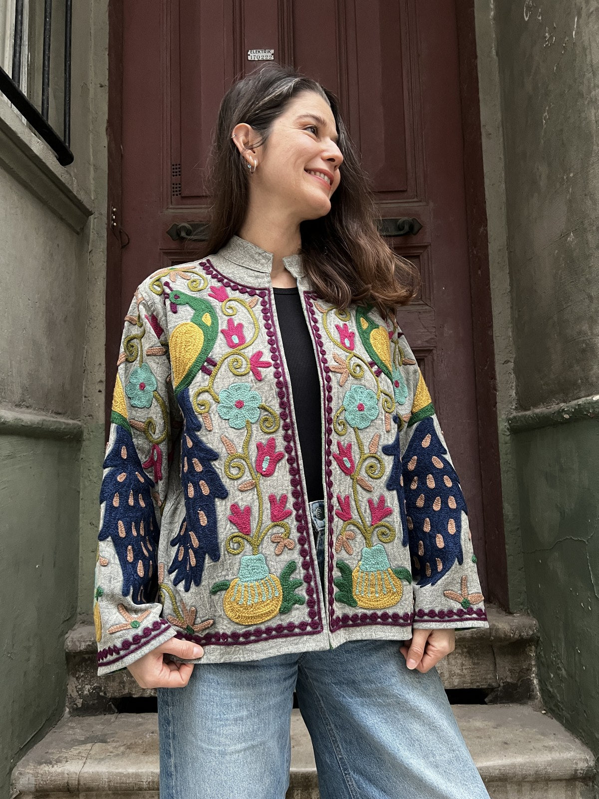 Suzani İşlemeli El Yapımı Bohem Kadın Ceket Mont – %100 Pamuk | Hindistan Üretimi