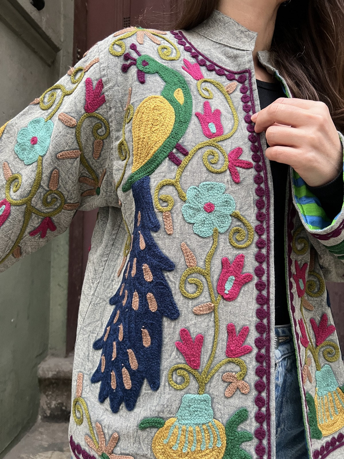 Suzani İşlemeli El Yapımı Bohem Kadın Ceket Mont – %100 Pamuk | Hindistan Üretimi