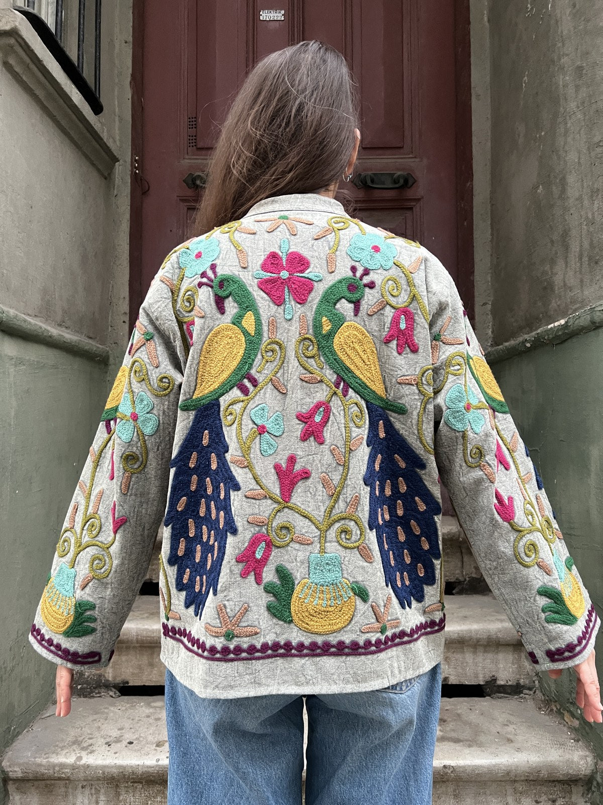 Suzani İşlemeli El Yapımı Bohem Kadın Ceket Mont – %100 Pamuk | Hindistan Üretimi