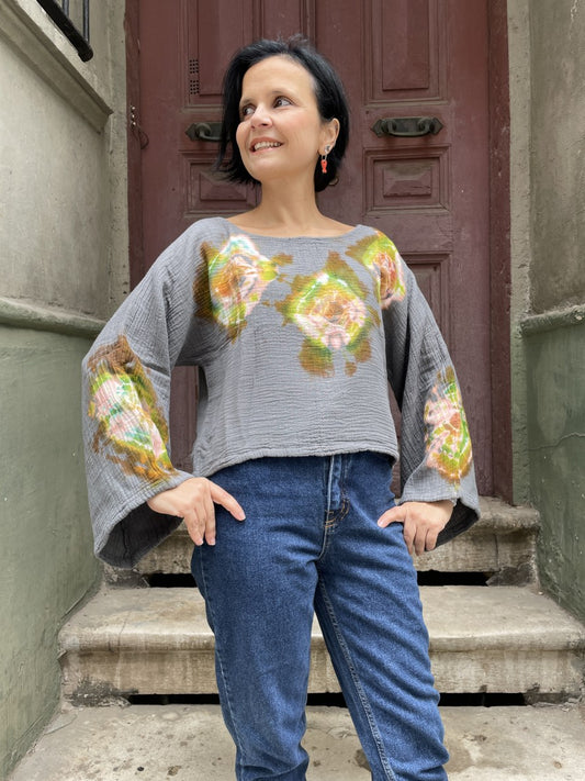 Batik Müslin Bluz – “Liora” – El Boyaması Bohem Tasarım