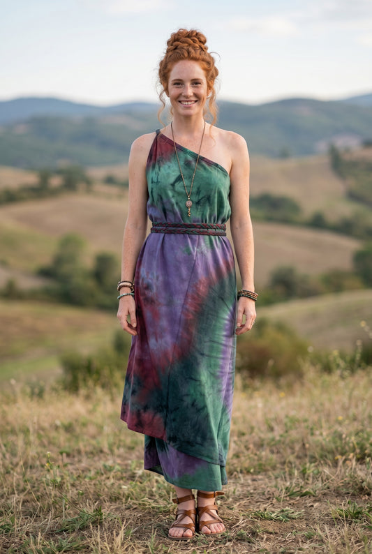 Mystic Forest Batik Sarong – Çift Kullanımlı Mor Desenli Viskon Sarong Etek & Elbise