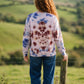 Batik Desenli Oversize Kadın Sweatshirt – %100 Pamuk, Mavi Kahve