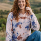 Batik Desenli Oversize Kadın Sweatshirt – %100 Pamuk, Mavi Kahve