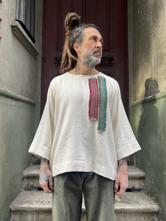 Soren Etnik Dokuma Erkek Bluz – Tek Üretim – %100 Pamuk, Sürdürülebilir