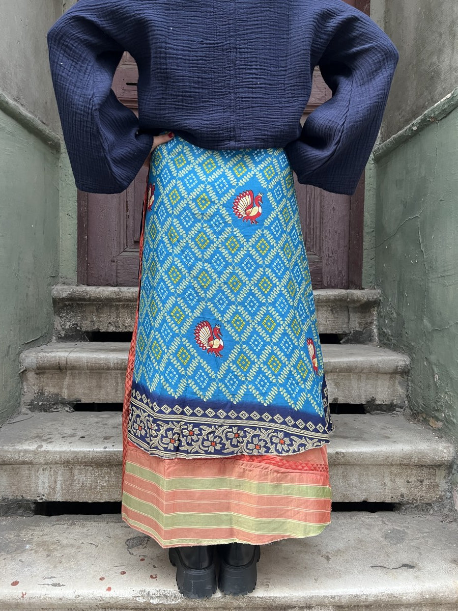 Çift Taraflı Nepal Bohem İpek Etek – Kuş Desenli