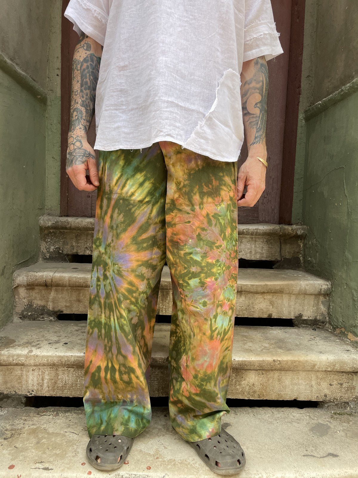 Unisex Yeşil Batik Thai Balıkçı Pantolon