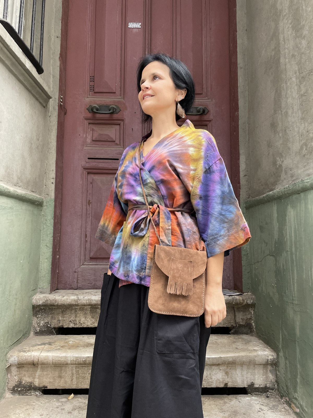 Unisex Bohem Toprak Batik Kimono