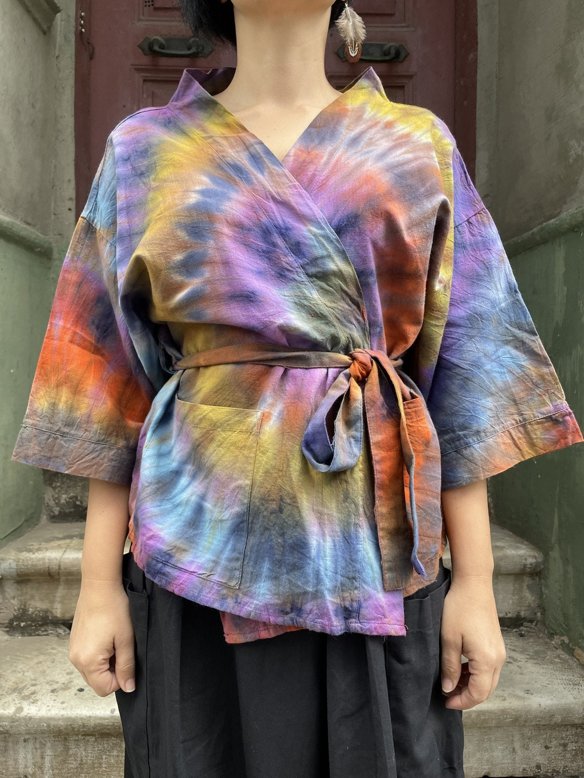 Unisex Bohem Toprak Batik Kimono