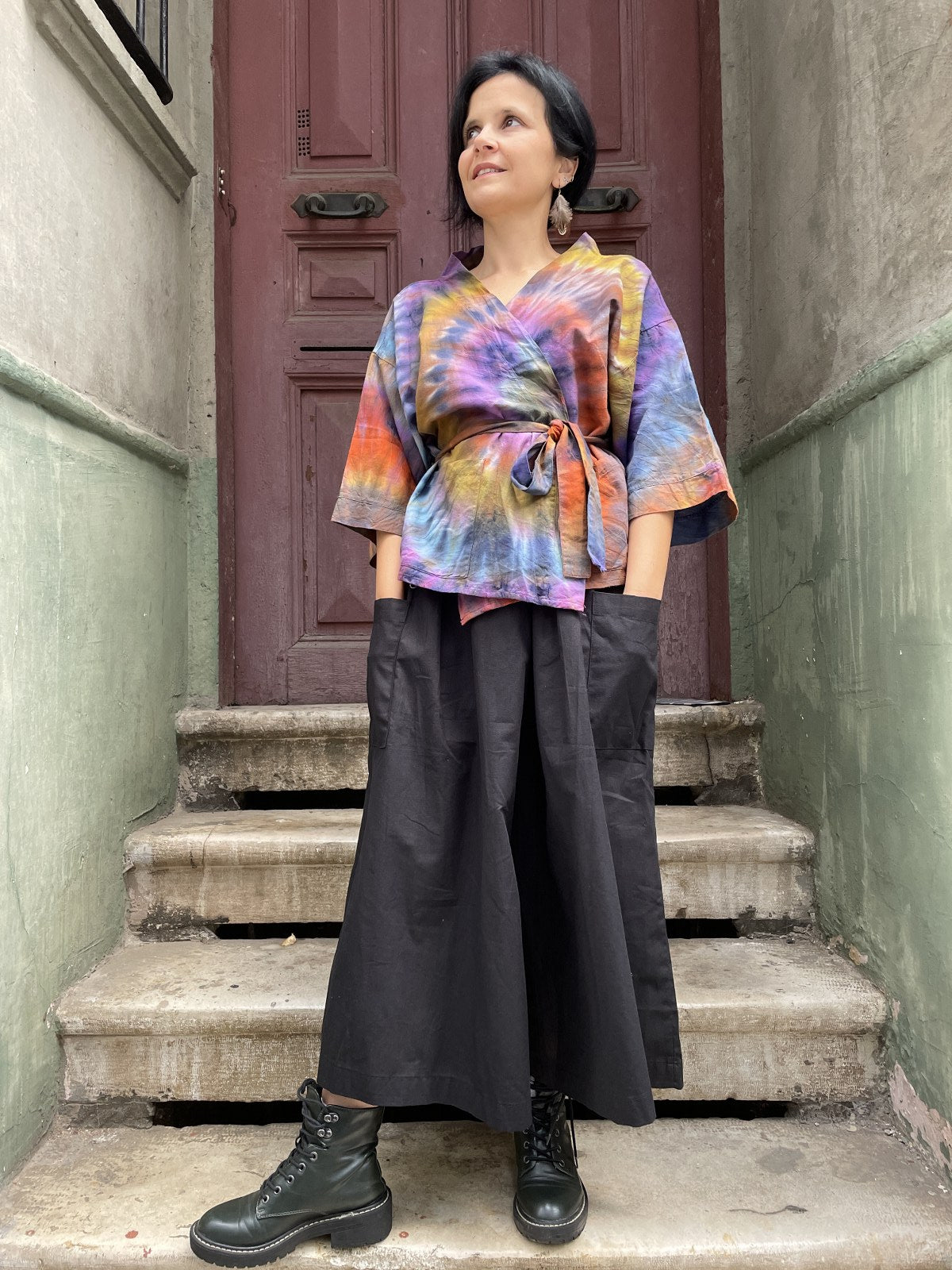 Unisex Bohem Toprak Batik Kadın Kimono