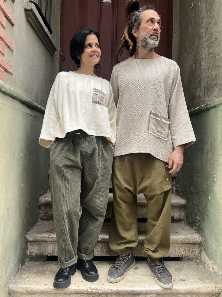 Lora Dokuma Erkek Bluz – Tek Üretim – %100 Pamuk, Sürdürülebilir