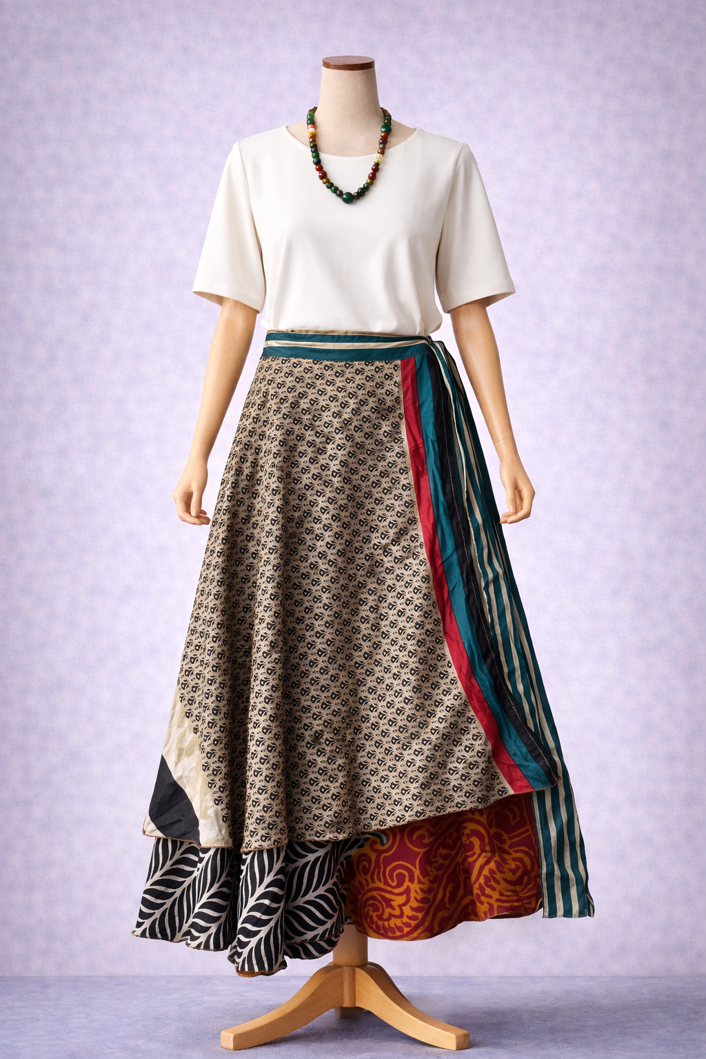 Çift Taraflı Bağlamalı İpek Etek – Bordo Yeşil (Nepal)