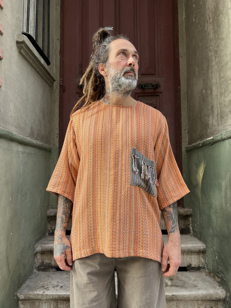 Solis Turuncu Etnik Dokuma Erkek Bluz