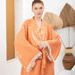 Turuncu Bohem Kadın Fil Desenli Doğal Kumaş Kimono Bornoz Kaftan