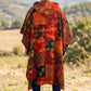 Manaslu Nepal Patchwork Kapüşonlu Panço – Unisex Turuncu Etnik Festival Tasarım