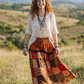 Nepal Patchwork Bohem Etek – %100 Pamuk, Lastikli Bel – Turuncu