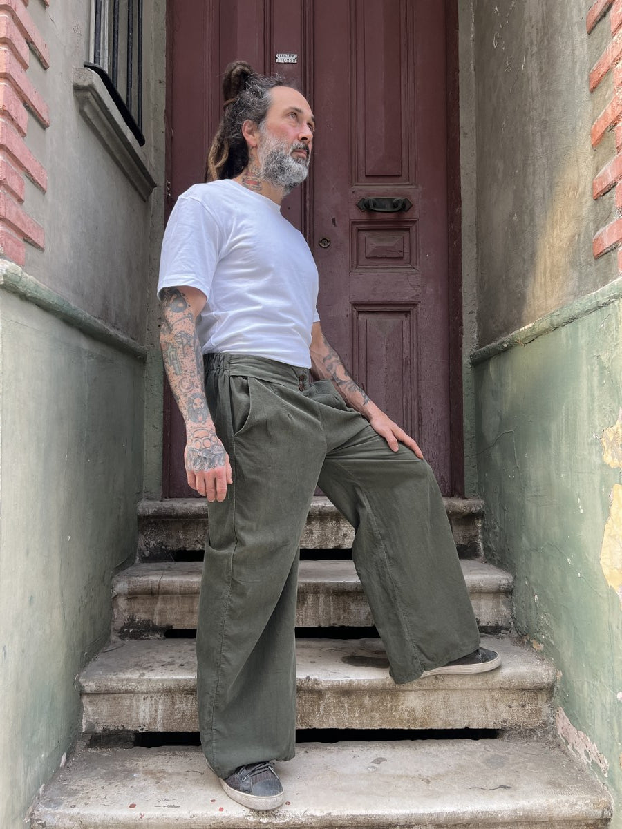 Erkek Kadife Bol Paça Pantolon – Haki