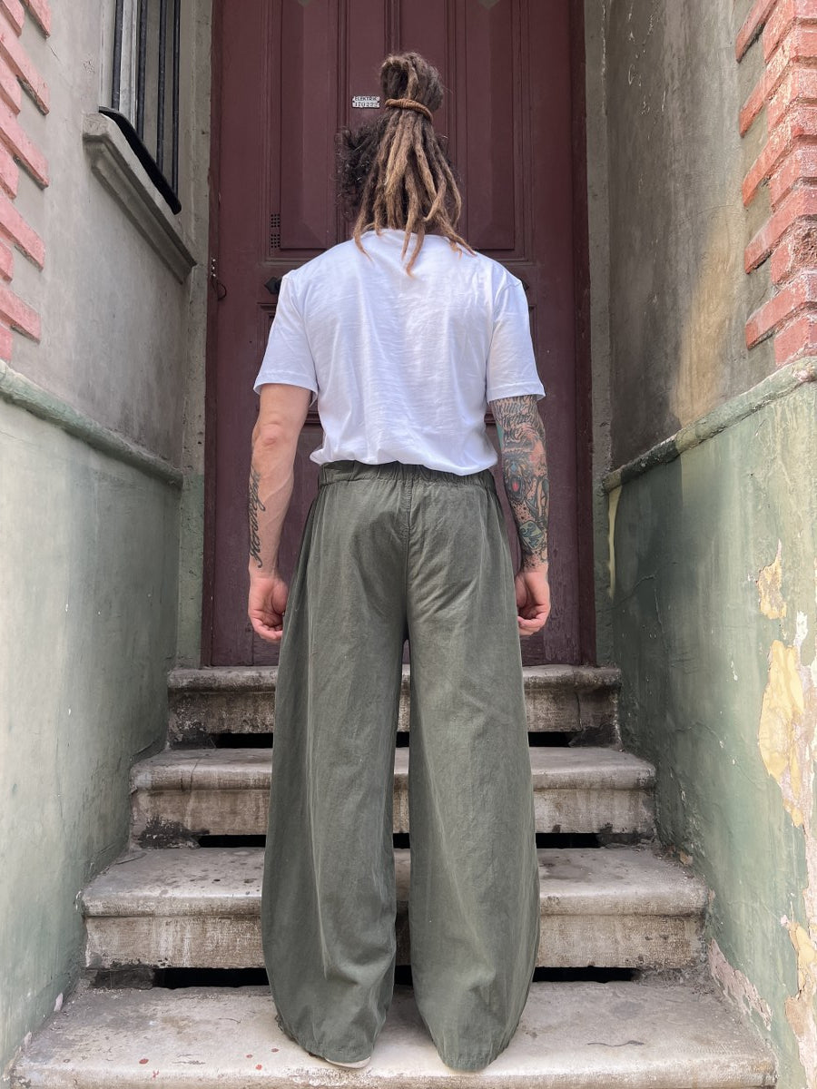 Erkek Kadife Bol Paça Pantolon – Haki