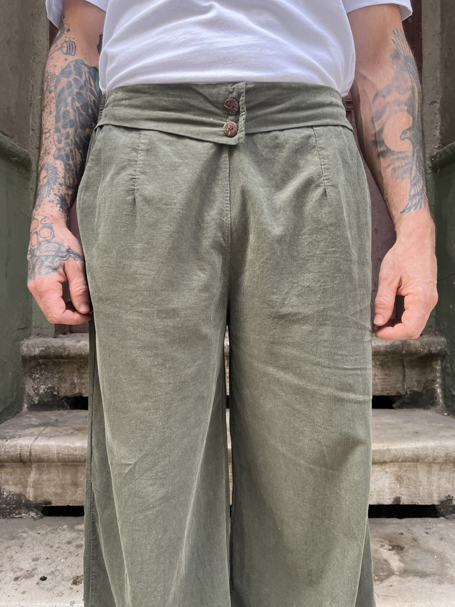 Erkek Kadife Bol Paça Pantolon – Haki