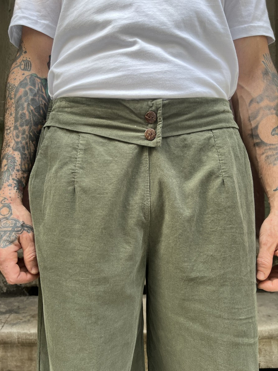 Erkek Kadife Bol Paça Pantolon – Haki