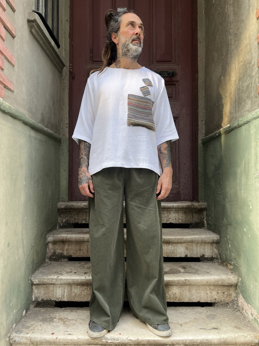 Erkek Kadife Bol Paça Pantolon – Haki