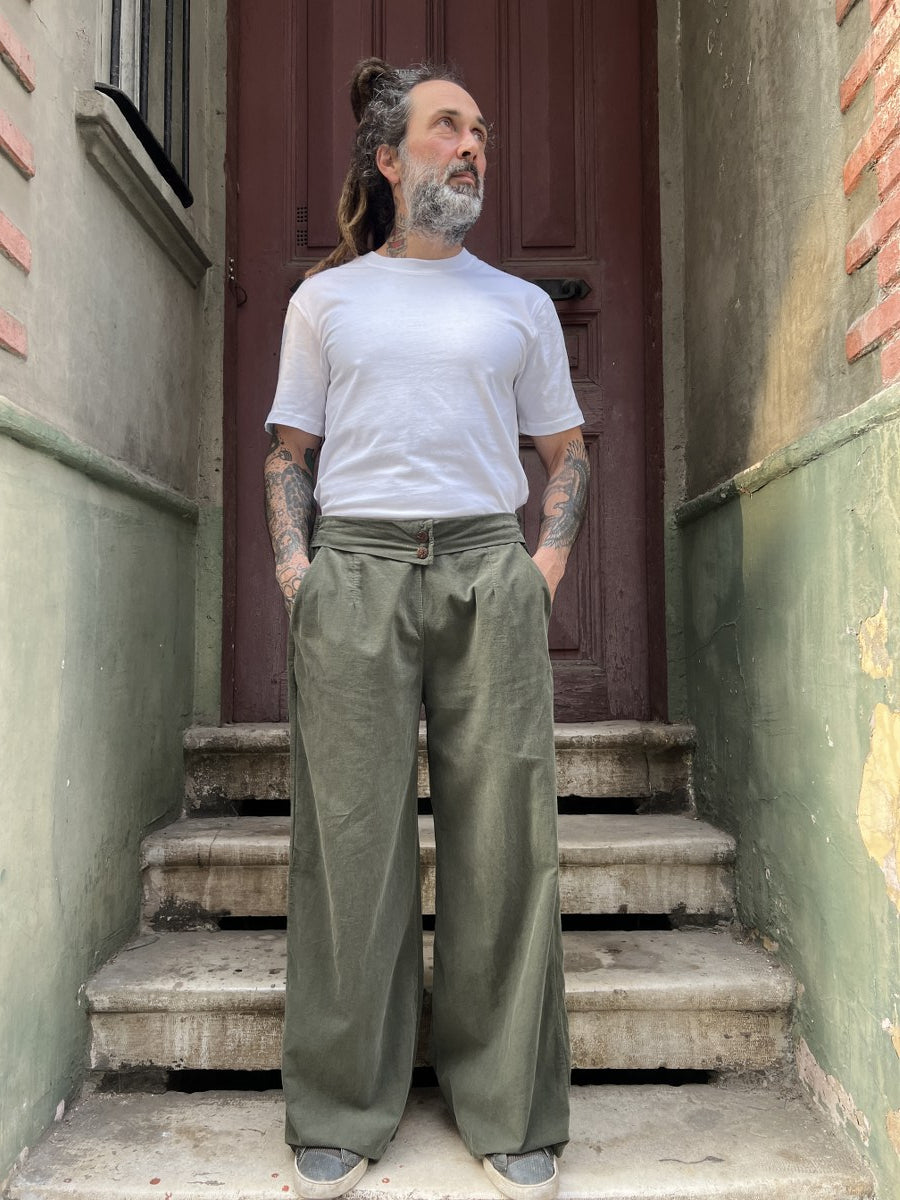 Erkek Kadife Bol Paça Pantolon – Haki