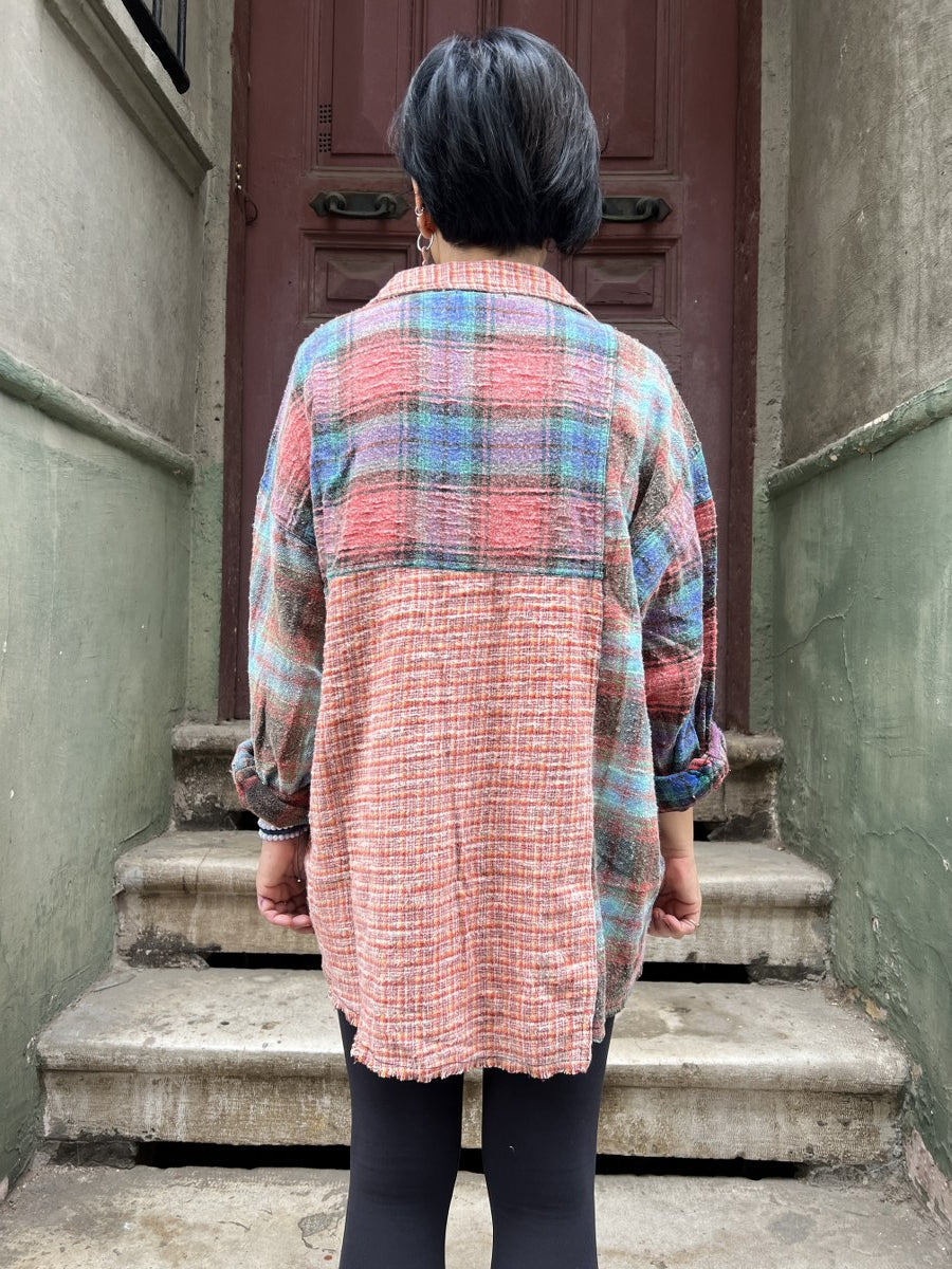 Kadın Patchwork Oversize Oduncu Gömlek