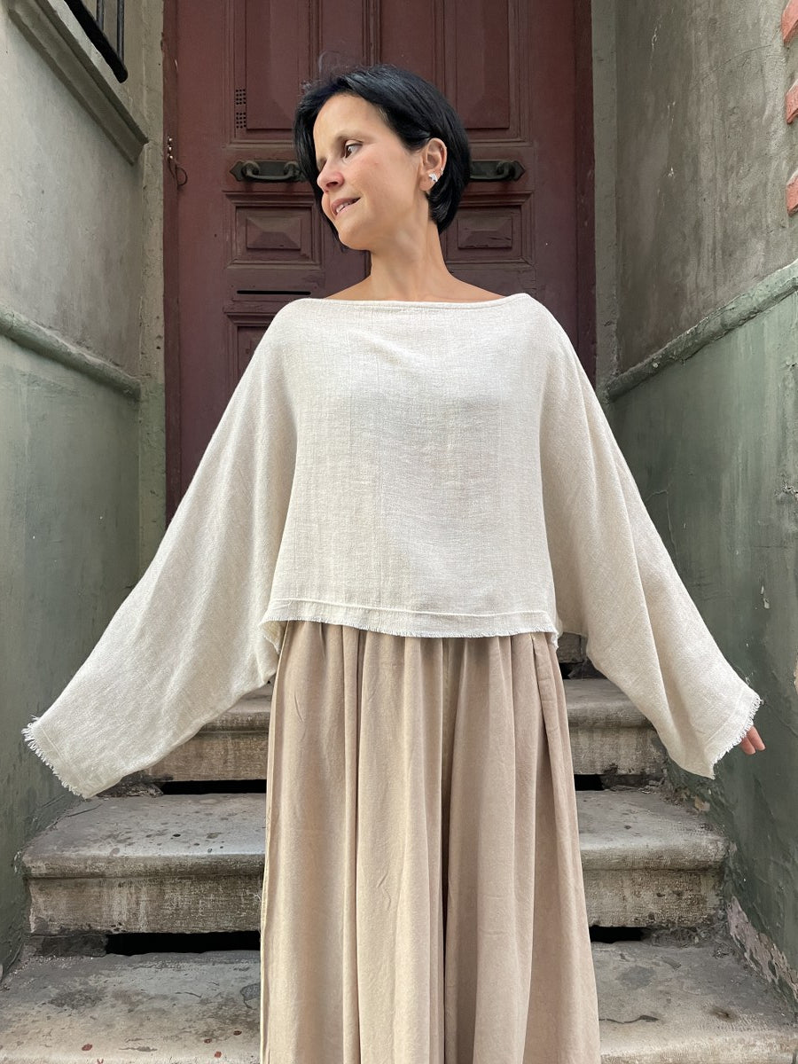 Bohem Yarasa Kol Bluz – Doğal Tencel & Keten Kumaş