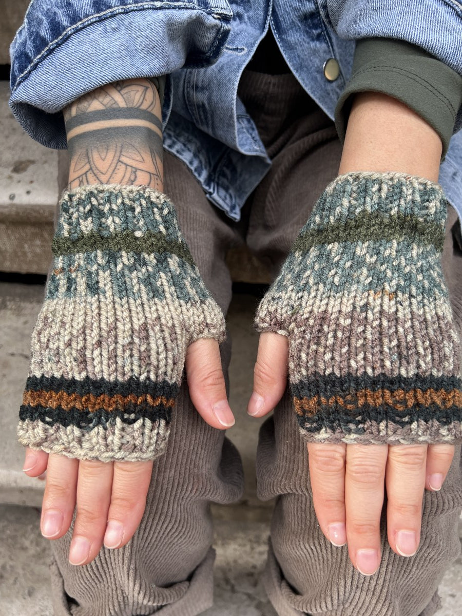 Bohem Yeşil Bej Yün Bere Eldiven Takımı