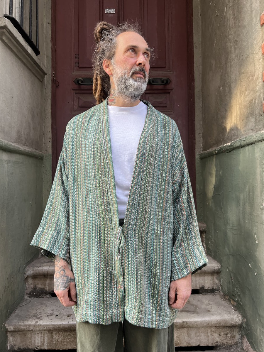 Doğa Nefesi Yeşil Dokuma Erkek Kimono