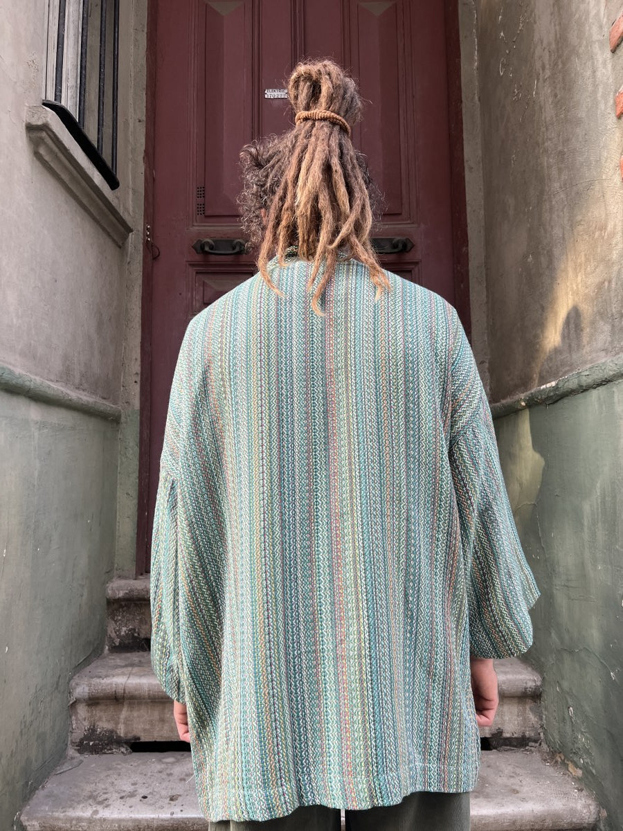 Doğa Nefesi Yeşil Dokuma Erkek Kimono