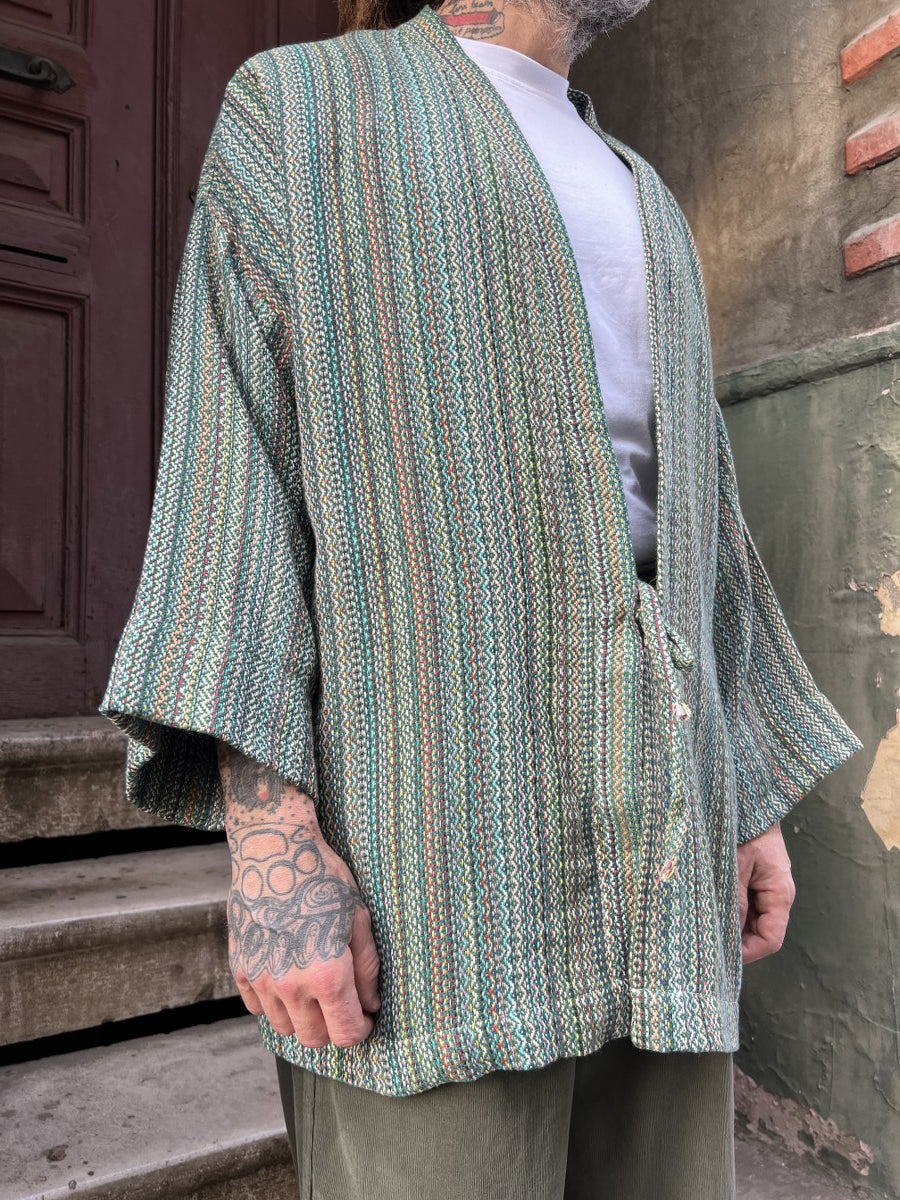 Doğa Nefesi Yeşil Dokuma Erkek Kimono