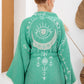 Soft Yeşil Bohem Kadın Göz Desenli Doğal Kumaş Kimono Bornoz Kaftan