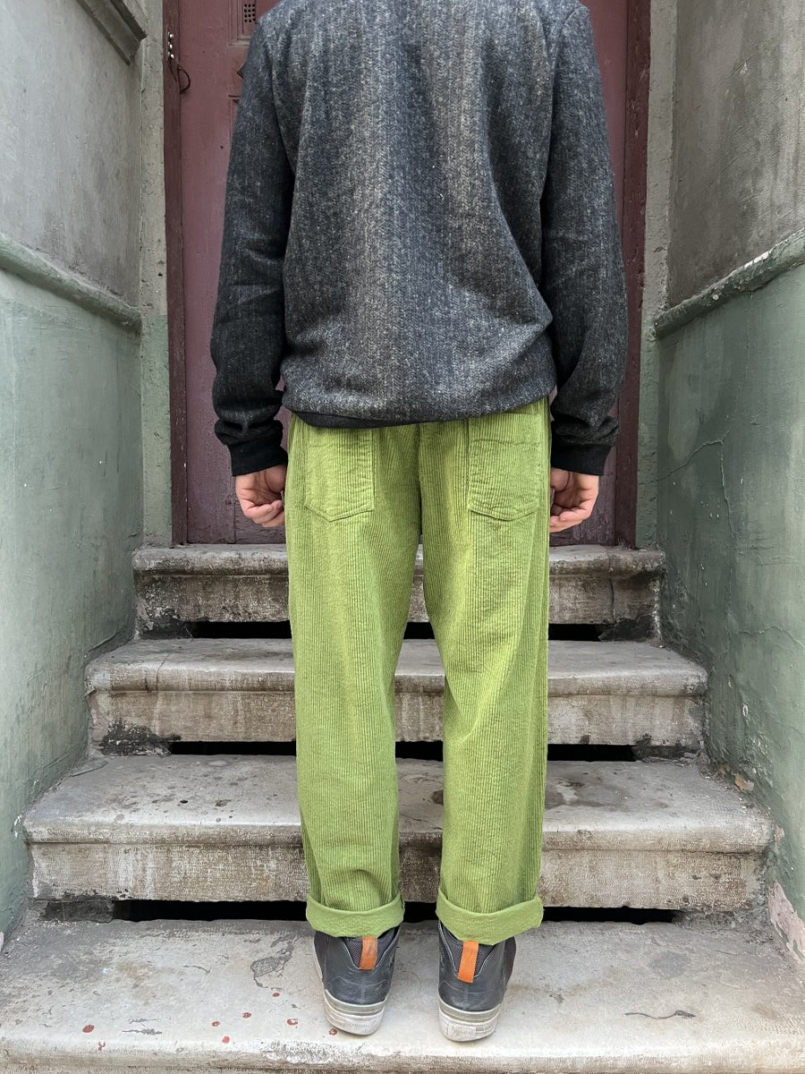 Unisex Fitilli Kışlık Kadife Pantolon Yeşil