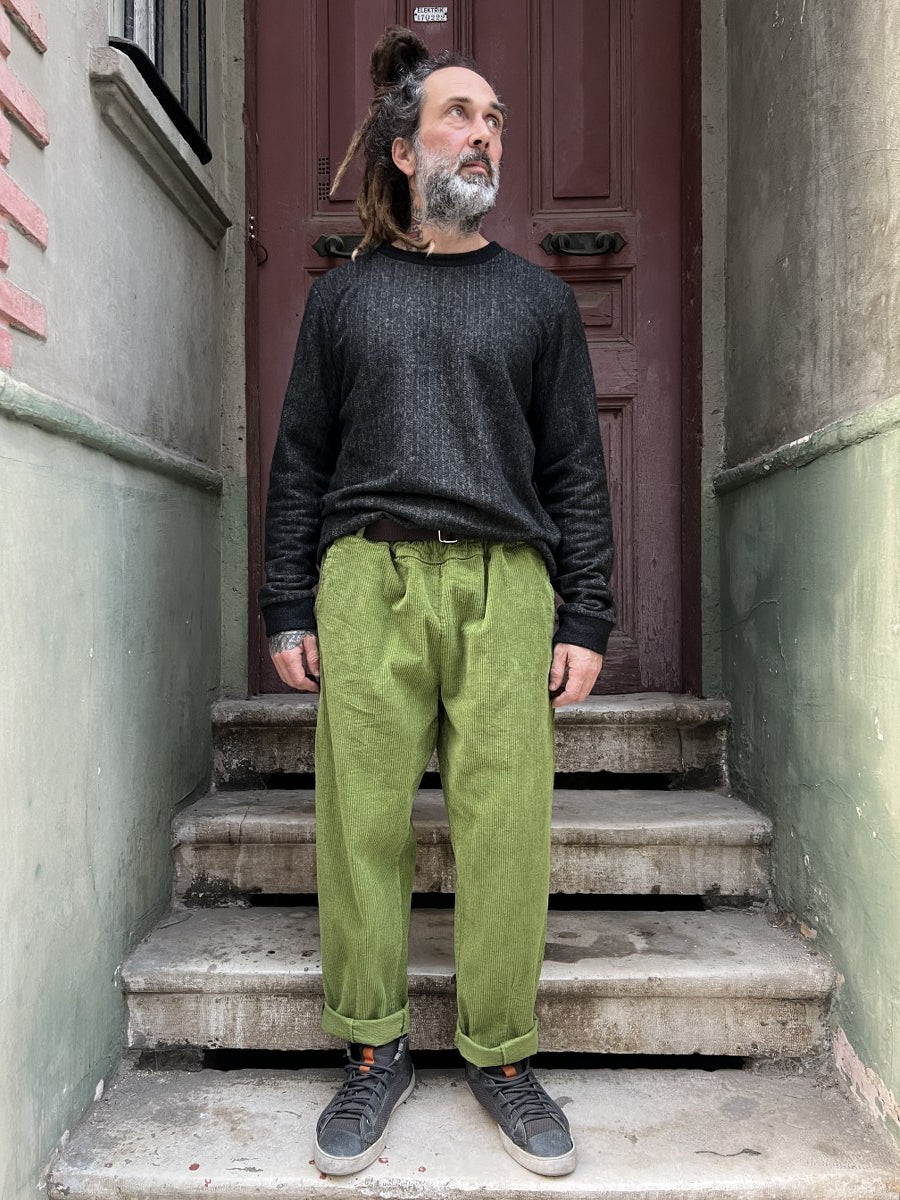 Unisex Fitilli Kışlık Kadife Pantolon Yeşil