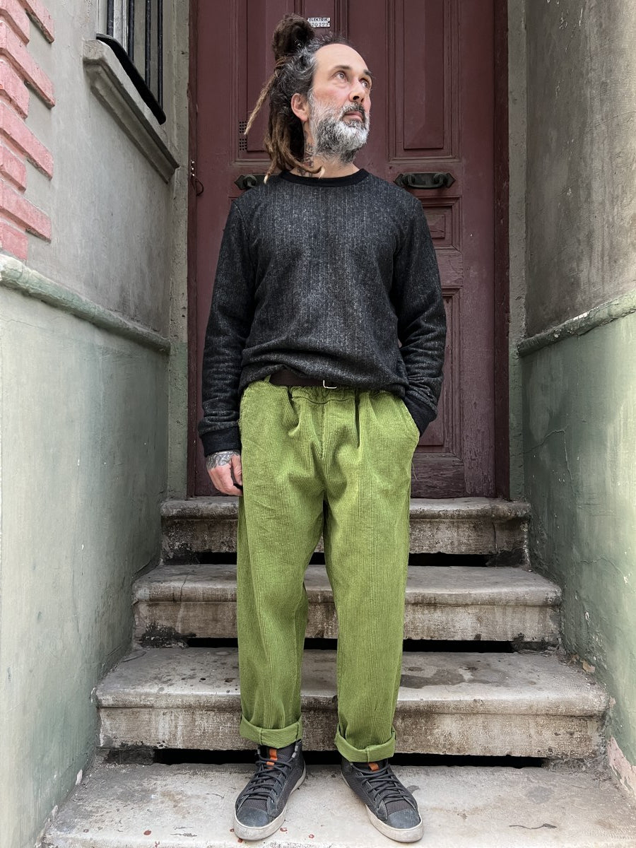 Unisex Fitilli Kışlık Kadife Pantolon Yeşil