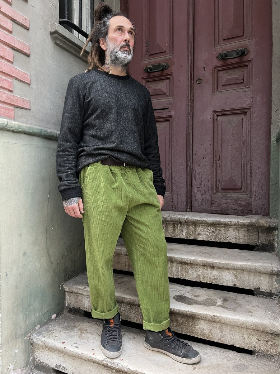 Unisex Fitilli Kışlık Kadife Pantolon Yeşil