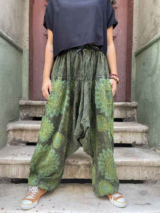 Unisex Nepal Mandala Desenli Bol Kadın Şalvar Pantolon
