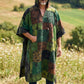 Langtang Nepal Patchwork Kapüşonlu Panço – Unisex Yeşil Etnik Bohem Tasarım