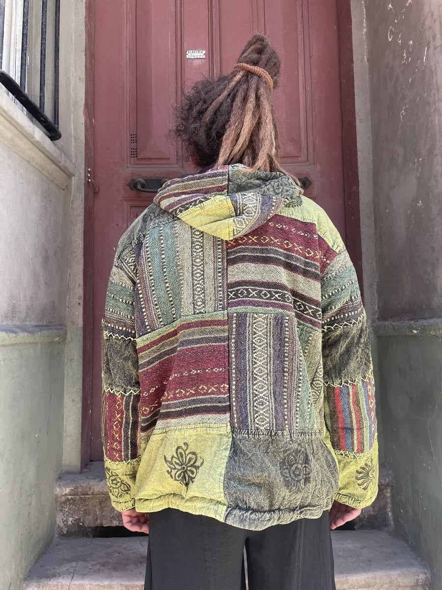 Nepal Patchwork Polar Astarlı Mont – Unisex, Kışlık, Yeşil