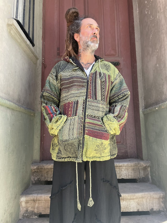 Nepal Patchwork Polar Astarlı Mont – Unisex, Kışlık, Yeşil