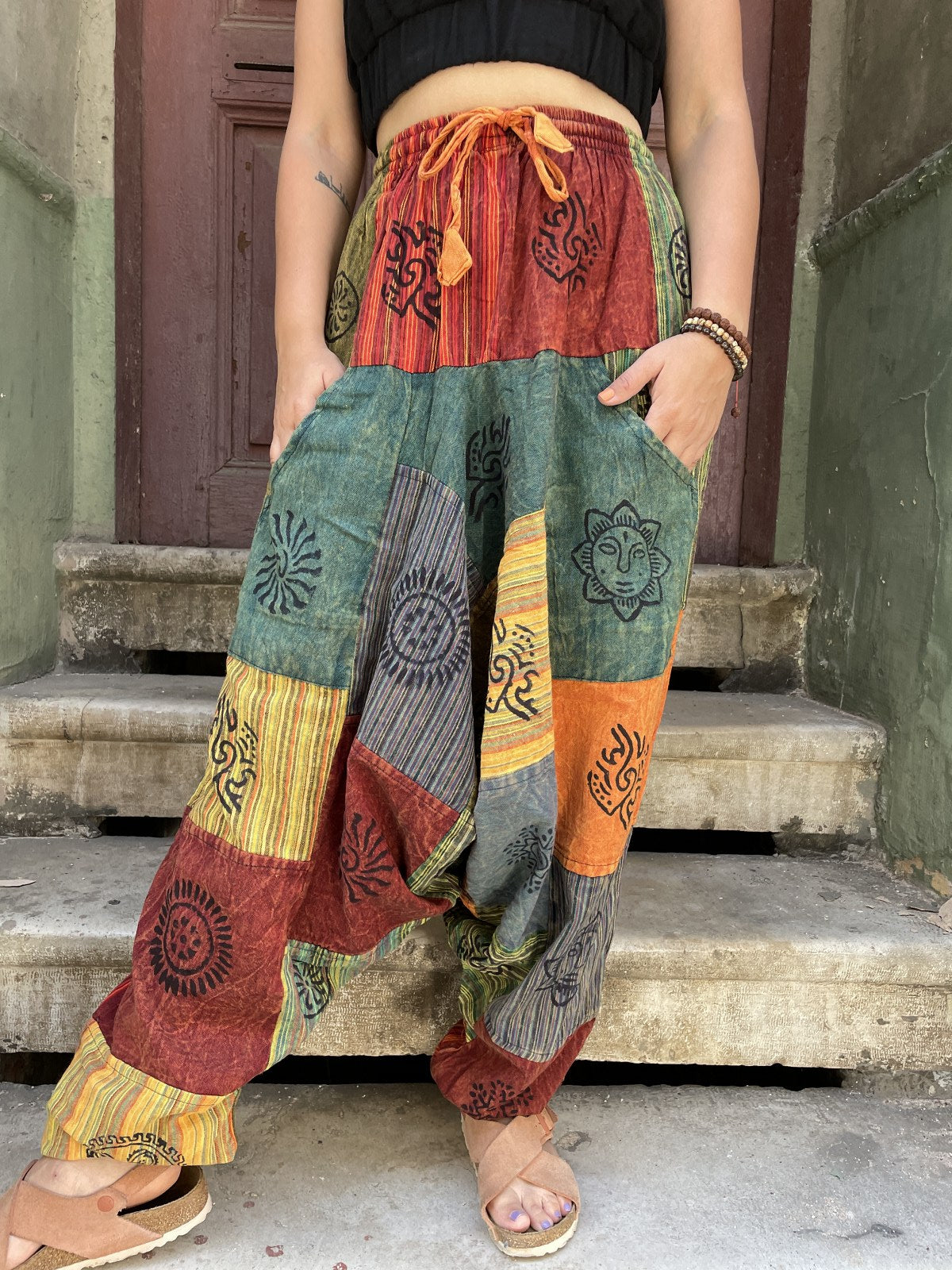 Unisex Nepal Güneş Patchwork Kadın Pantolon Şalvar