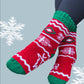 Kalın Yün Kadın Yılbaşı Çorabı – Geyik Desenli, Kırmızı Yeşil Kışlık Çorap