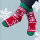 Kalın Yün Kadın Yılbaşı Çorabı – Geyik Desenli, Kırmızı Yeşil Kışlık Çorap