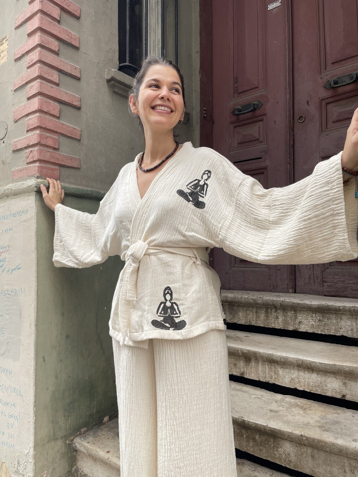 Yoga Prenses Bohem Kadın Yoga Doğal Kumaş Kimono Takım Yoga Takımı